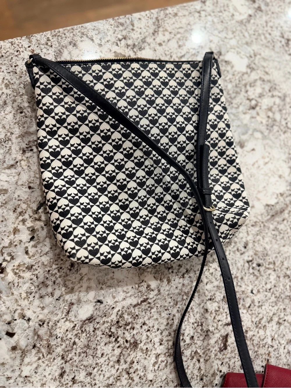 kate spade Black and White Patterned Stripe Crossbody Bag